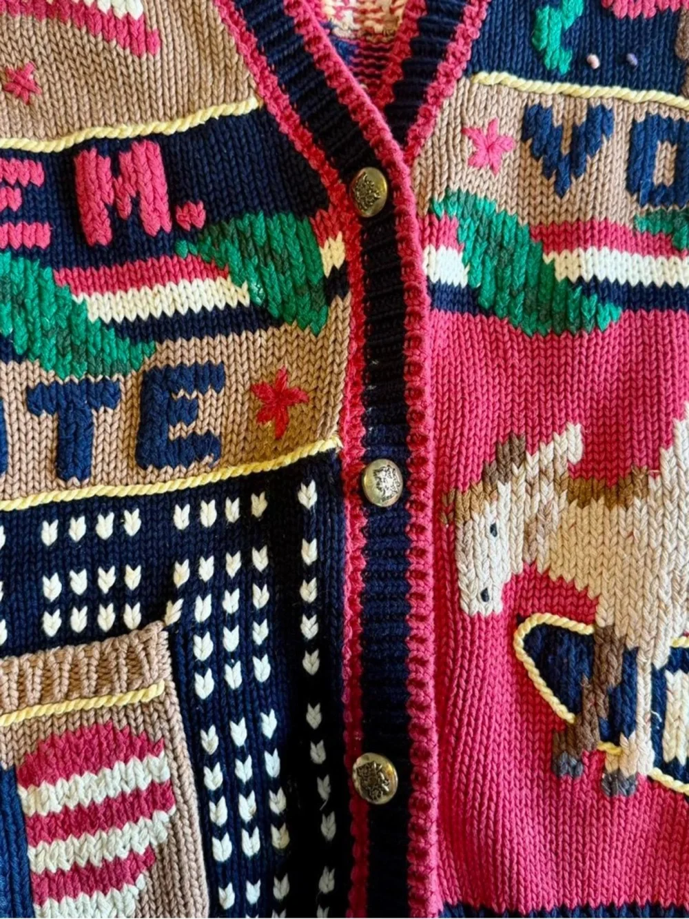 Vintage Traditional Trading Co Election Vote Themed Hand Knit Cardigan Size M - Picture 5 of 8